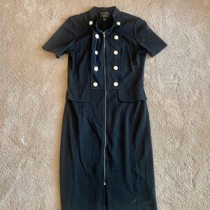 St. John Navy Double-Breasted Zip Midi Dress